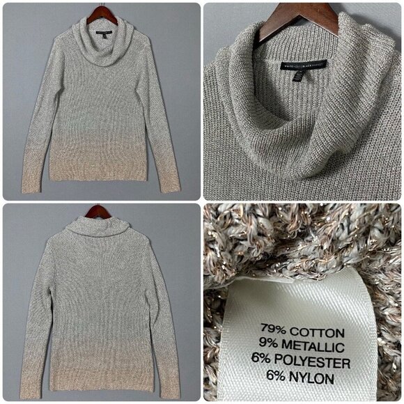 White House Black Market Silver Metallic Ombre Sweater Medium Cowl Neck Pullover - Picture 3 of 16